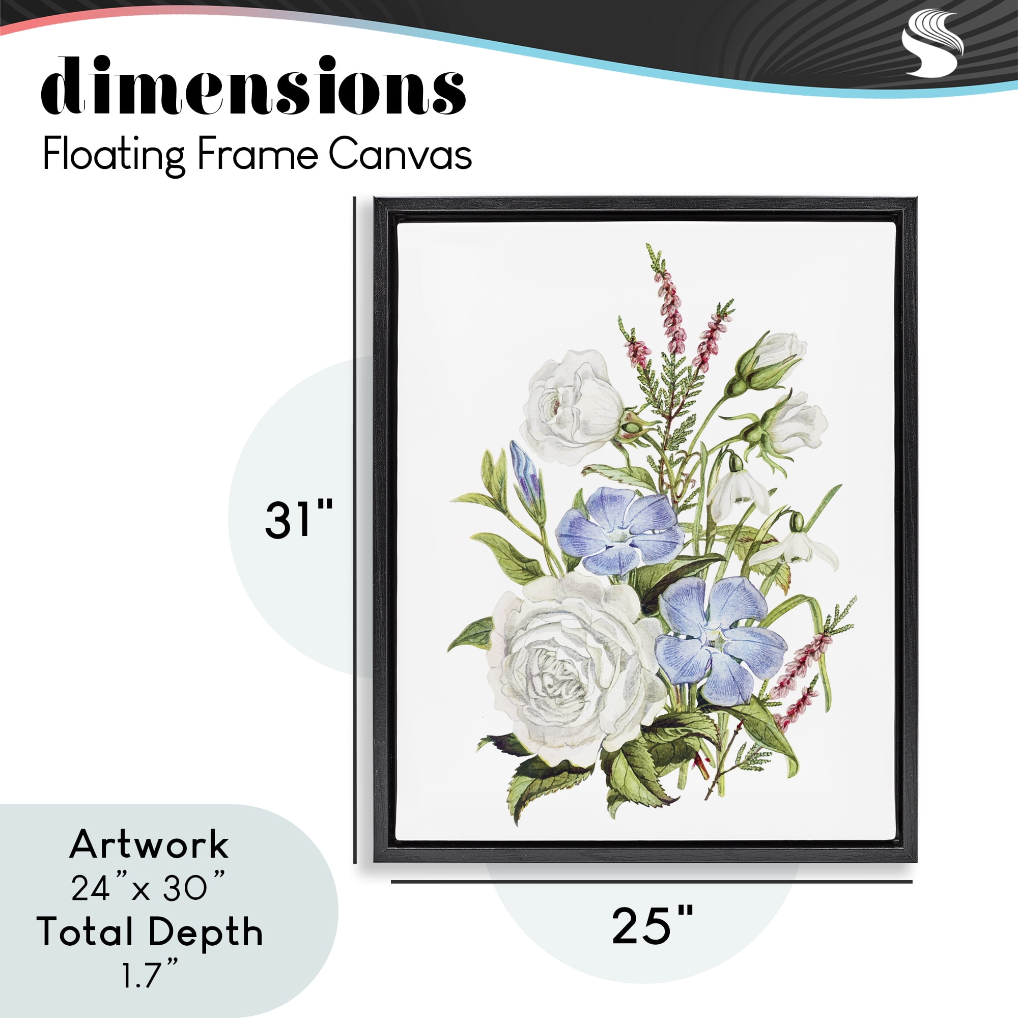 Bountiful Floral Bouquet Black Framed Floater Canvas Wall Art, design by Lettered and Lined