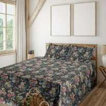 Floral Boho Sheet Set, Colorful Design Blooming Flowers Pattern with Peduncles of Spring, Fitted & Flat Sheet with Pillowcase Bedding Accent 4 Pcs Set, King, Dark Taupe Multicolor, by Ambesonne