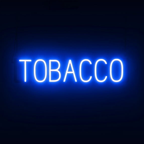 SpellBrite TOBACCO LED Sign for Business. 28.9" x 6.3" Blue TOBACCO Sign Has Neon Sign Look With Energy Efficient LED Light Source. Visible from 500+ Feet, 8 Animation Settings.