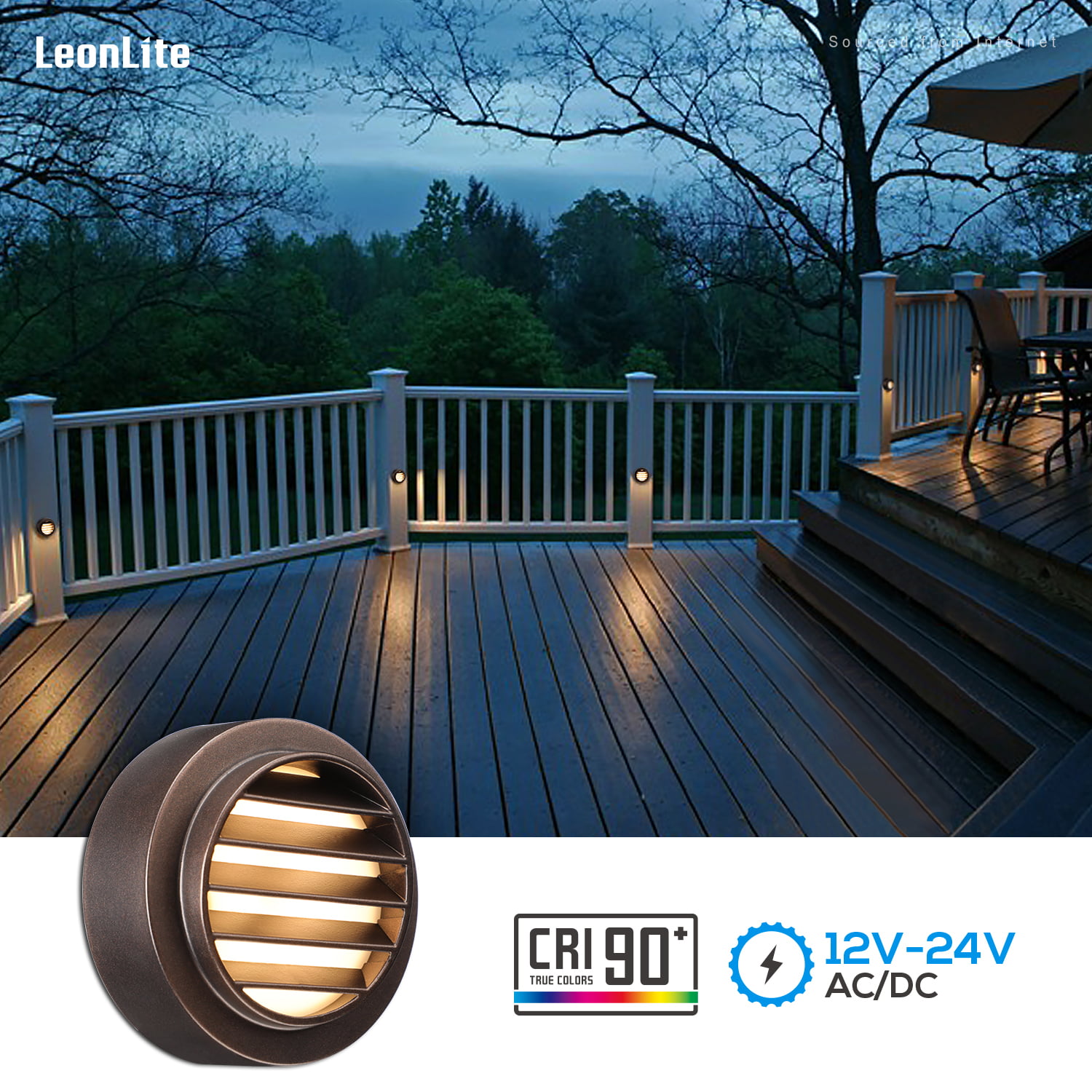 LEONLITE 12-Pack Low Voltage LED Deck Lights, 250LM Ultra Bright Fence Down  Lights, CRI90 Landscape Step Railing Fence Light, Anti-Dazzling Accent