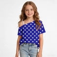 thumbnail image 6 of Fengqque Girl's off the Shoulder Tops Short Sleeve Loose Summer T Shirt Tops Polka Dot Print Cold Shoulder Tops Dark Blue-A 11-12 Years, 6 of 9