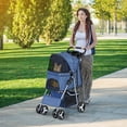 thumbnail image 2 of Pet Stroller 4 Wheels Dog Cat Stroller for Small Medium Dog Cats Carrier Jogger Travel Foldable Puppy Stroller with Storage Basket and Cup Holder (Navy Blue), 2 of 15