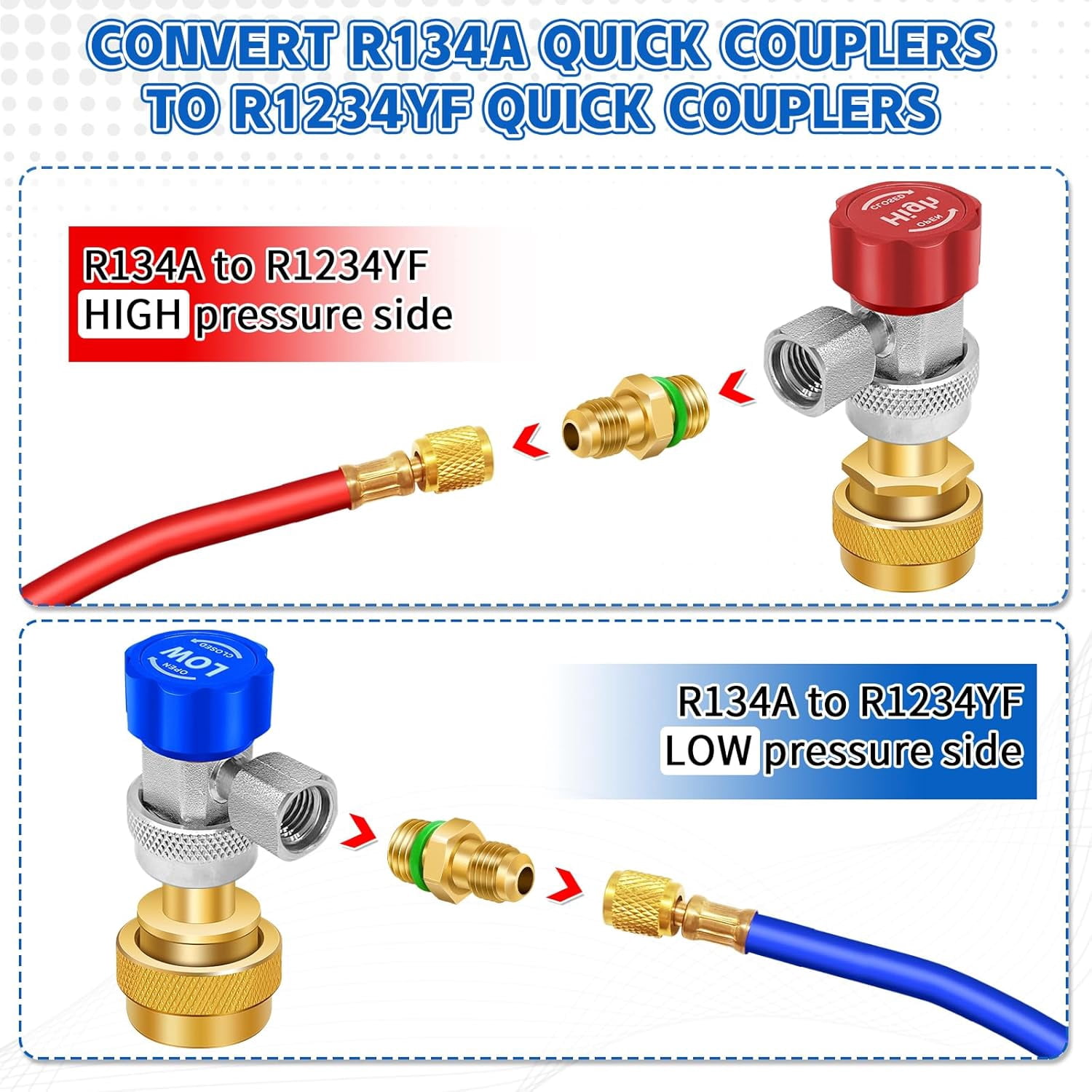 A/C R134a R1234yf Quick Coupler, R134a to R1234yf Refrigerant Adapter Connector Conversion Kit with R134a Quick Adapter, R1234YF Quick Adapter