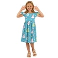 thumbnail image 4 of Girls Bunny Print Dresses Spring Easter Dresses for Girls Size 4-12 Spring Cute Midi Dresses Flutter Sleeve Crew Neck Holiday Dress Kids Tween Girls Clothes, 4 of 5