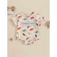 thumbnail image 4 of BemeyourBBs Newborn Baby Boy Mama's Boy Clothes Summer Dinosaur Outfit Bubble Romper Letter Embroidery Short Sleeve Bodysuit Casual Jumpsuit Playsuit, 4 of 9
