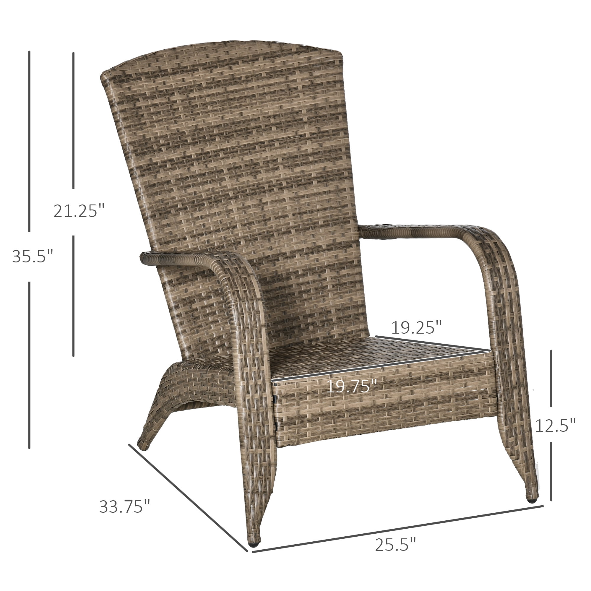 Outsunny Patio Adirondack Chair with All-Weather Rattan Wicker, Soft Cushions, Tall Curved Backrest for Deck or Garden, Sky Blue