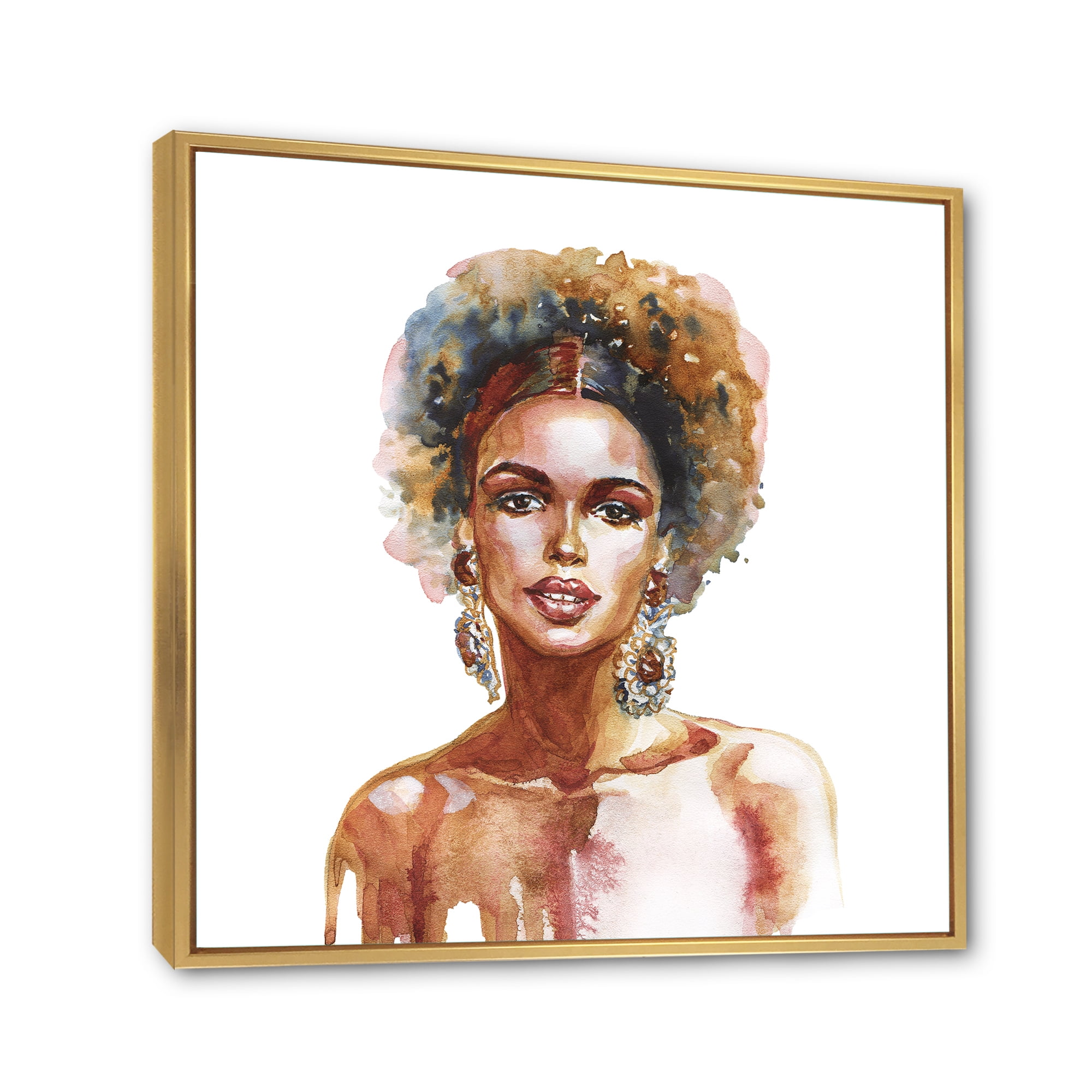 Designart 'Portrait of Afro American Woman V' Modern Framed Canvas Wall Art Print