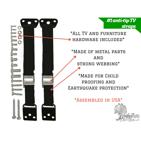 Anti Tip TV Strap Multi-Purpose EXTRA VALUE PACK - High Quality With All Metal Parts - No Plastic - Works on All Flat Screen TVs - Also Anchors Furniture - Easy to Install - Keeps Toddlers & Pets Safe