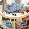 thumbnail image 4 of Dovov Outdoor Rocking Chairs Set of 2, Oversized Papasan Rocking Chairs with Cushion, Outdoor Oversized Rocker Recliner for Porch Patio Garden Backyard Lawn Deck Balcony Living Room Bedroom, Blue, 4 of 12