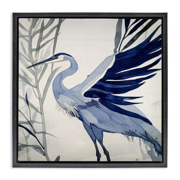 Stupell Industries Rustic Lodge Whimsical Blue Heron Black Floating Frame Canvas Art, 18 x 18, by Mona Grace