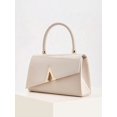 thumbnail image 3 of Women’s Beige Top Handle Handbag, Glossy Patent Leather Style Purse for Party and Daily Use, 3 of 8