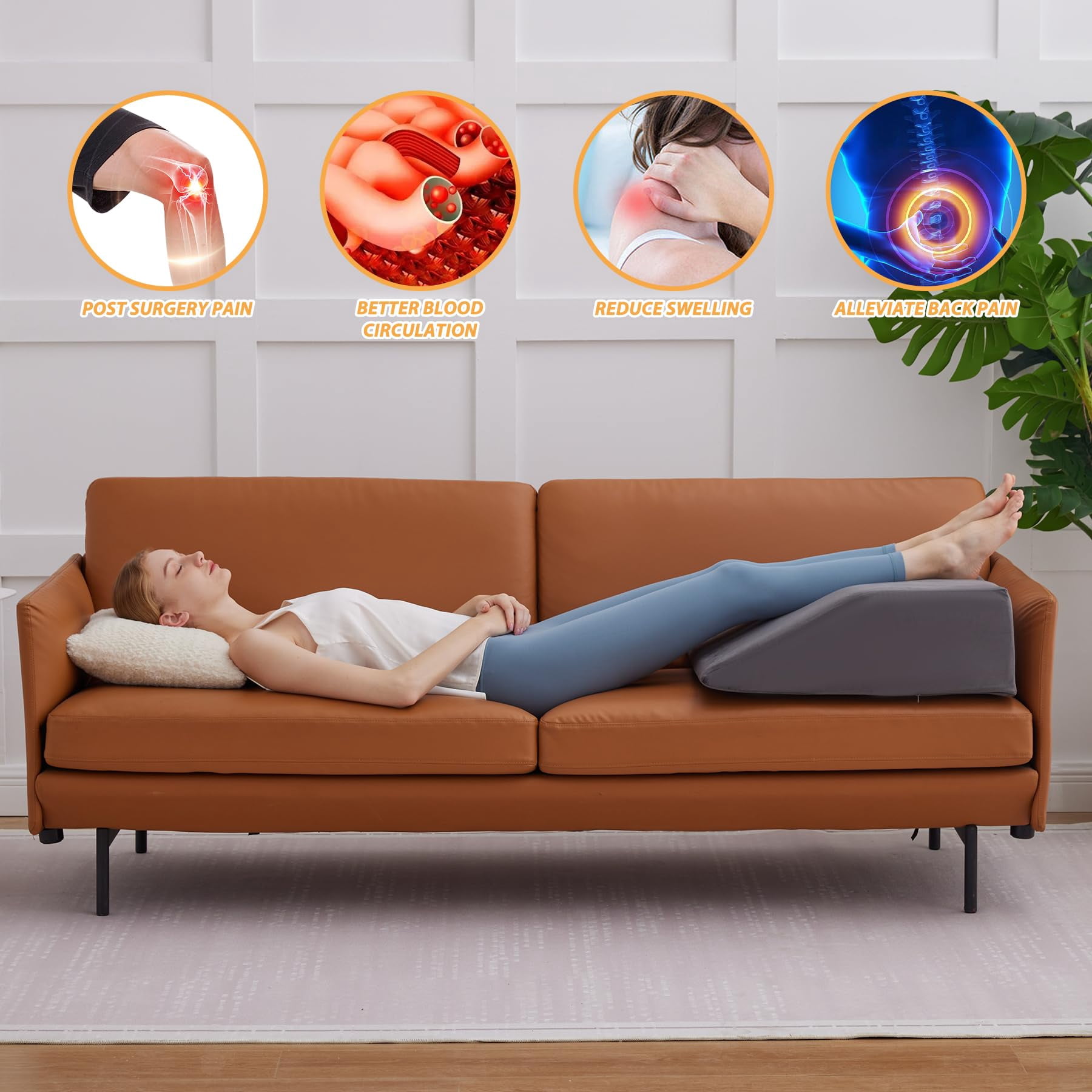Leg Elevation Pillows  For Sleeping Gel Memory Foam Top Wedge Pillow Wedges After - Removable Cover (10 Inch Dark Grey)