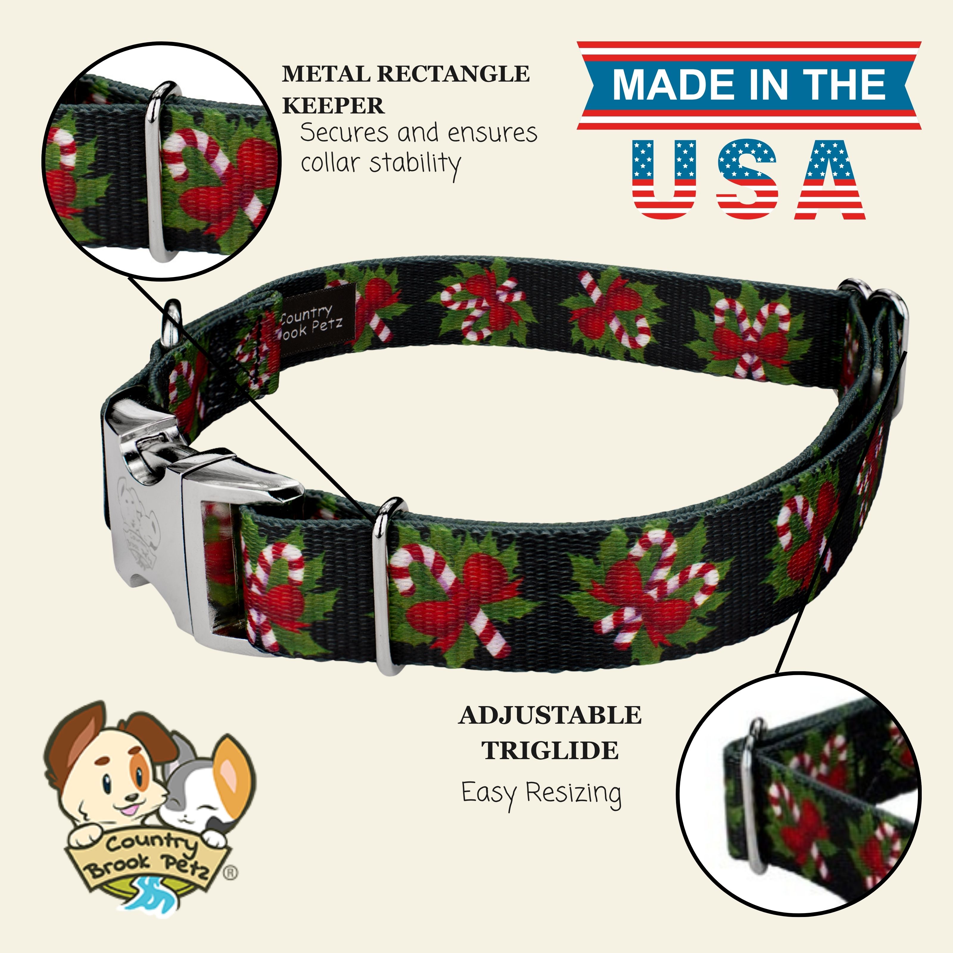 Country Brook Petz® Premium Black Candy Cane Dog Collar, Medium