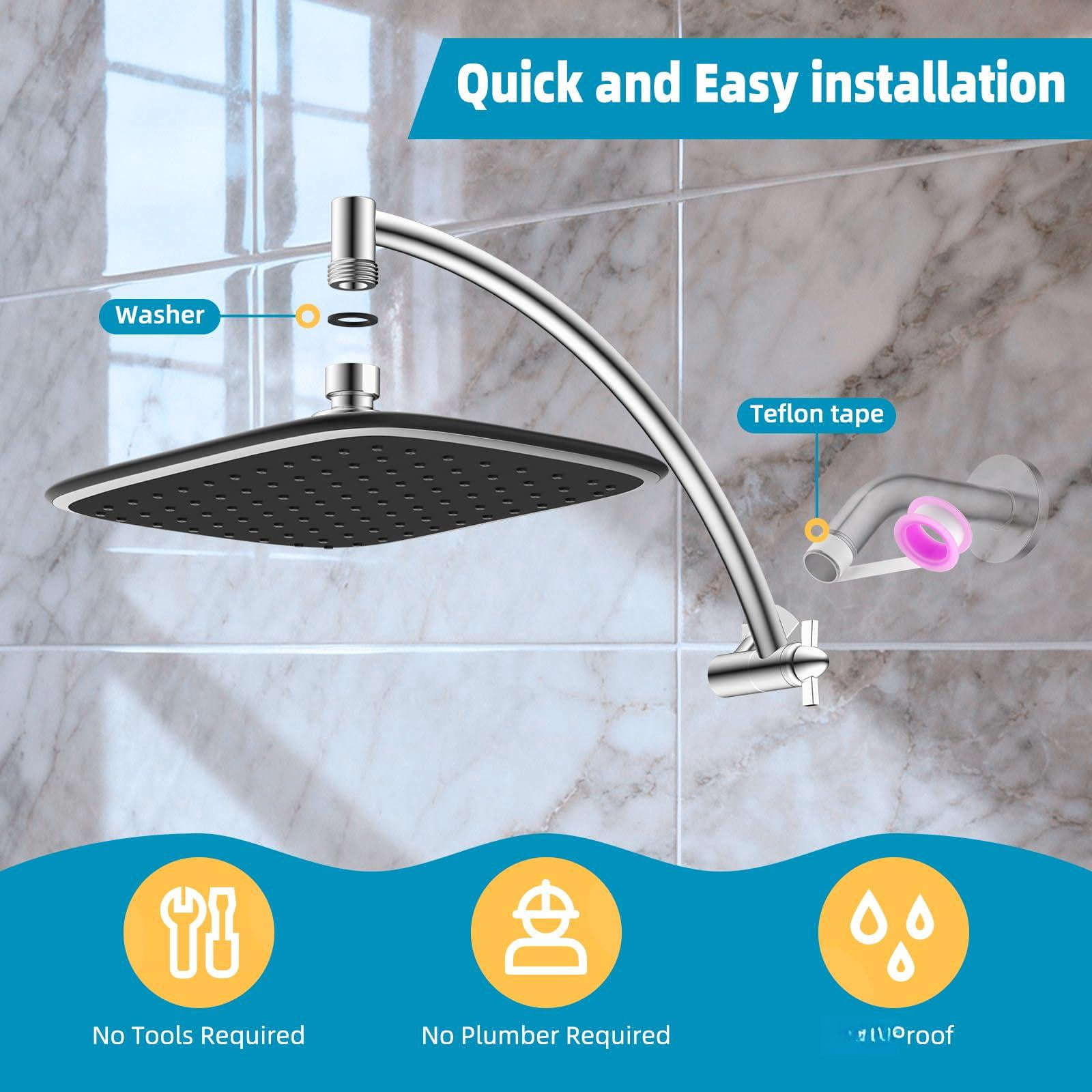 12 Inch Chrome Rain Shower Head with Extension Arm