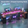 thumbnail image 4 of Eunos 61 inch L Shaped Gaming Desk with Power Outlets & LED Light, Computer Desk with 4 Tiers Drawers for Home Office, Wood Grain Print, 4 of 8