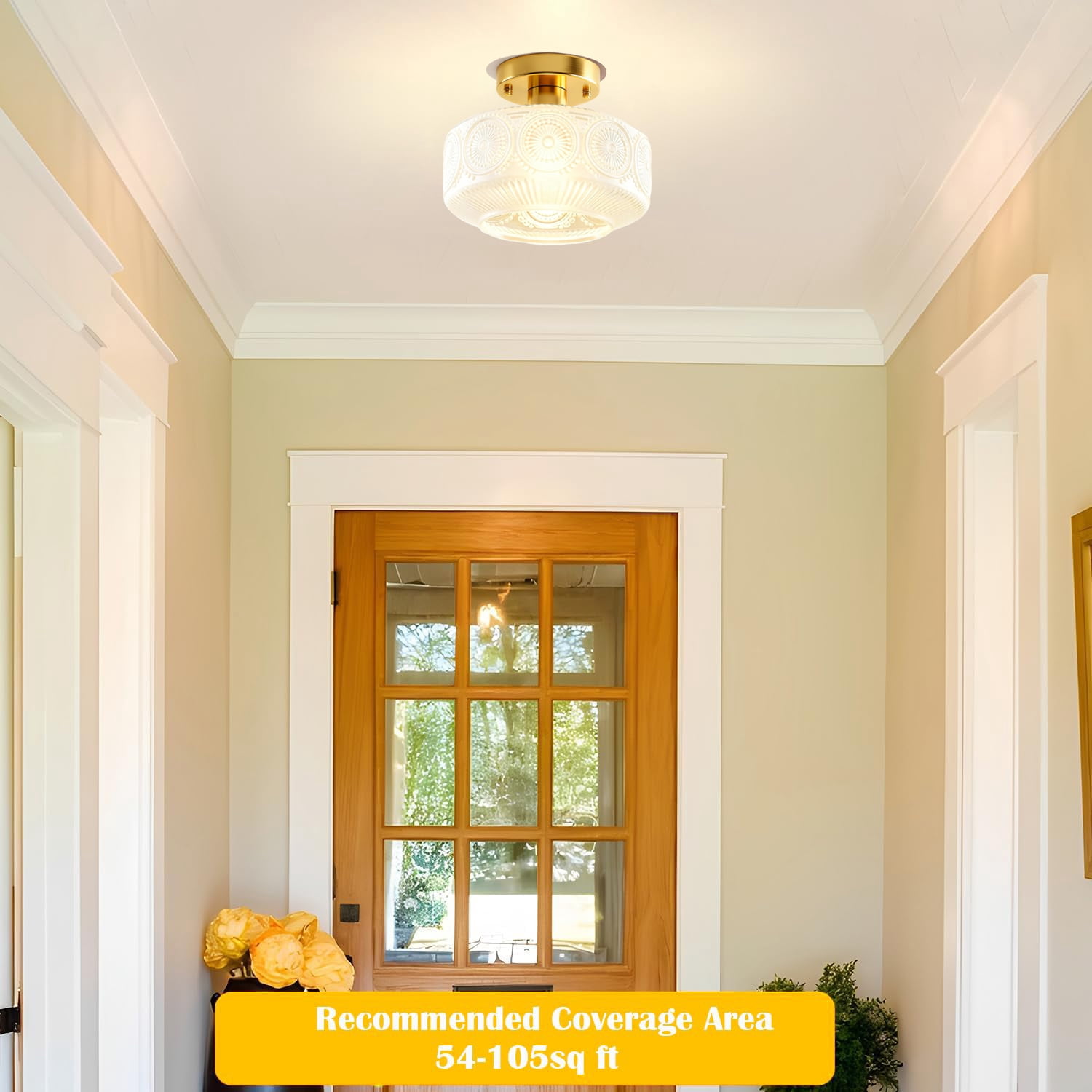 Semi Flush Mount Ceiling Light, Vintage Ceiling Light,Small Hallway Light Fixture,Glass Lighting Fixture for Bedroom Bathroom Entryway Kitchen