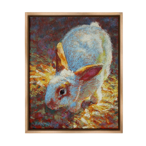 Stupell Industries Rabbit Pointillism Portrait Animals & Insects Painting Brown Floater Framed Canvas Art Print Wall Art, 25 x 31