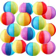 16 Pcs Rainbow Paper Lanterns 9.8 Inch Beach Ball Paperlanterns , Mexican Fiesta Party Decorations Summer Luau Themed Hanging Decor Colorful Round Chinese Lampfor Home Birthday Outdoor Indoor