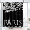 thumbnail image 5 of Eiffel Tower Shower Curtain Diamond Shower Curtain Bokeh Black Silver Shiny Diamonds Jewelry Falling Modern Paris Shower Curtain Set Bathroom Decor with 12 Hooks 72x72 Inches, 5 of 6