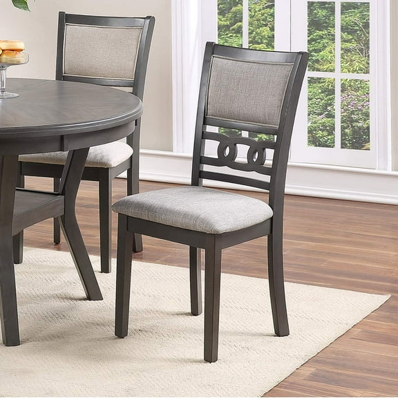 Set of 6 Chairs in Grey Color Dining Room Furniture Dining Chairs Unique Design Rubberwood PU Foam Cushion Seat Side Chairs