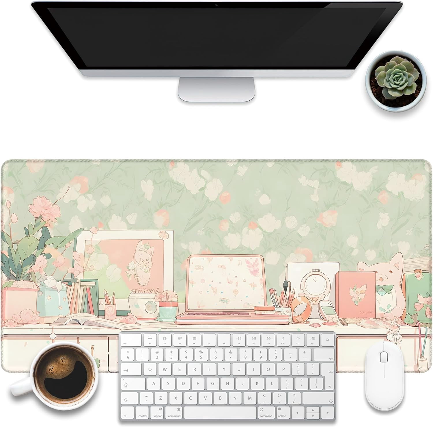 Large Gaming Mouse Pad for Desk, Boho Pastel Sun Desk Mat, Colorful Sunshine Desk Pad, 31.5"x15.7" Extended Big Computer Keyboard Mouse Pad with Non-Slip Base and Stitched Edge