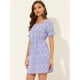 thumbnail image 3 of Vestido Floral Por Encima De La Rodilla Con Cintura Elástica Y Cuello Cuadrado Con Mangas Abullonadas Para Mujer Púrpura L, 3 of 6