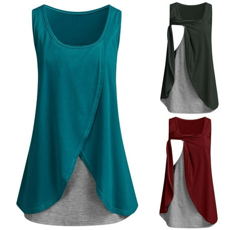 

Tejiojio Maternity/Labor/Nursing Clothing Clearance Pregnant Women Clothes Round Neck Sleeveless Stitching Maternity Nursing Top