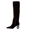 thumbnail image 2 of FSJ Women Trendy Pointed Toe Medium Chain Heel Knee High Boots Stretch Side Zipper Evening Work Outfit Shoes Size 8.5 Black, 2 of 6