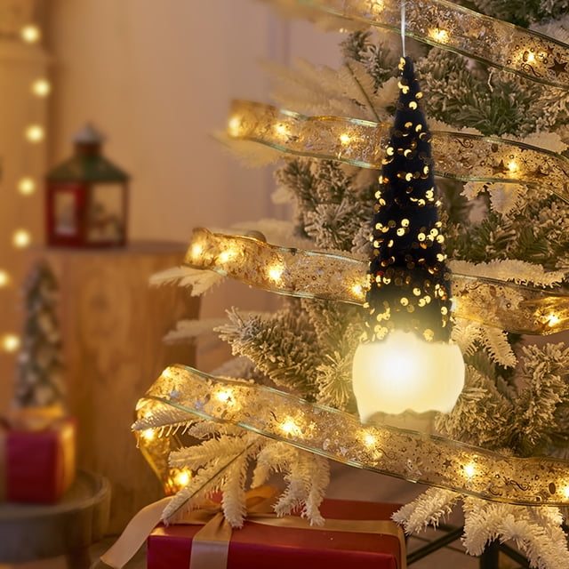 Fiudx Gnomo Navideño con Luz, Tela Suave, Barriga Iluminada con Led, Cuerda Colgante, Decoración para Árbol y Chimenea, Luz Blanca Cálida, Mágico Ambiente Navideño, 21 X 8 X 7 Cm.