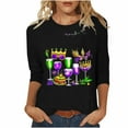 thumbnail image 2 of Cadancy Mardi Gras Shirt for Women 3/4 Sleeve Bownot Graphic Crewneck Pullover Tops Loose Fit Holiday Casual Carnival Party Tunic Blouse Trendy Outfits, 2 of 6