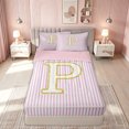 thumbnail image 2 of meiyoeat Gold P Monogram Zipper Twin Comforter Sets with Fitted Sheet and 2 Pillowcases for Kids Girls Women, Pink Stripes Zipper Bedding Set for Bedroom, Pink ReversibleG, 2 of 6