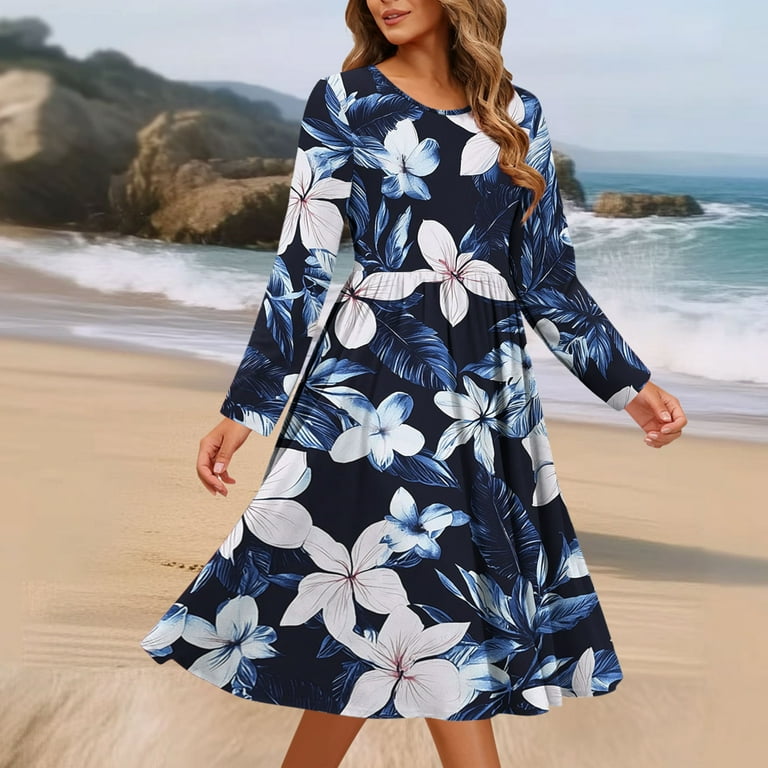 navy flowy maxi dress WOMEN'S NAVY KNIT MAXI DRESS WITH PLEATED HEM main image 0