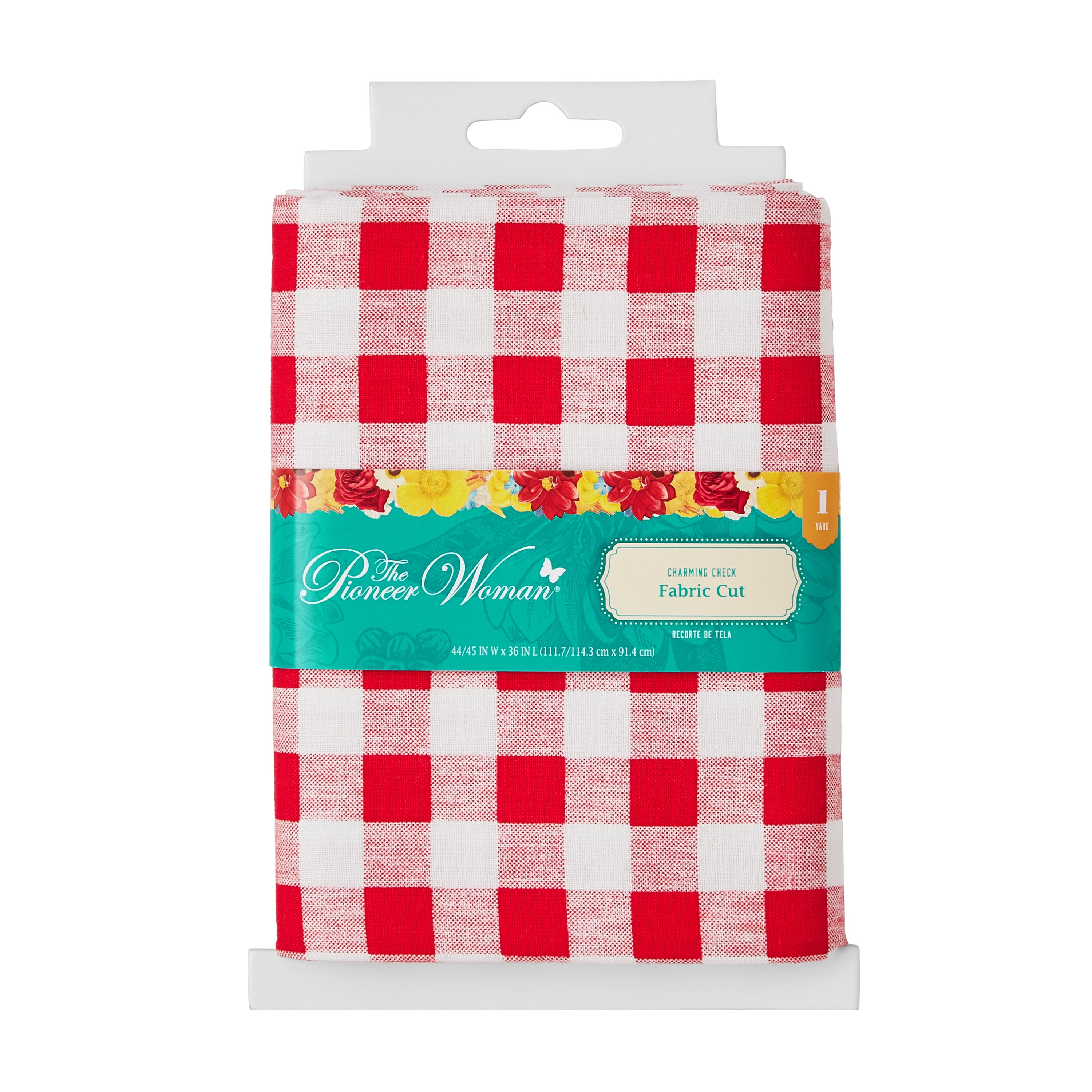 The Pioneer Woman 44' x 1 Yard Cotton Charming Check Fabric Precut, Red
