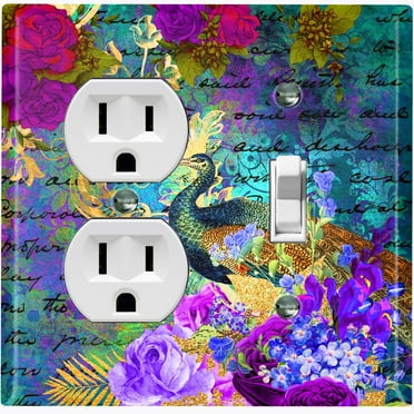 Metal Light Switch Plate Outlet Cover Peacock Flower Damask PEA006