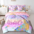 thumbnail image 1 of YST Mermaid Tail 7-Piece Rainbow Bedding Set, Full Size – Glitter Princess Sheet Set, Kawaii Reversible Stars, Polyester, 1 of 5
