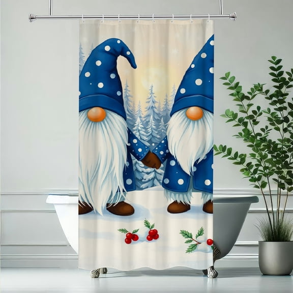 RKSupls Waterproof Shower Curtain, Gnome Winter Snow Polyester Shower Curtain with Hooks for Chic Elegant Home Bathtub Bathroom Decor Washable