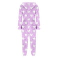 thumbnail image 5 of FRSASU Womens Fleece Onesies Pajamas Jumpsuit Love Heart Printed Warm Romper Sleepwear One Piece Zipper Hooded Playsuit Loungewear Purple, 5 of 5