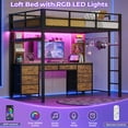 thumbnail image 3 of Afuhokles Twin Loft Bed with Desk and Charging Station, Metal Loft Bed with 8 Drawers Storage and LED Lights, 4 Open Storage Shelves, Brown, 3 of 7