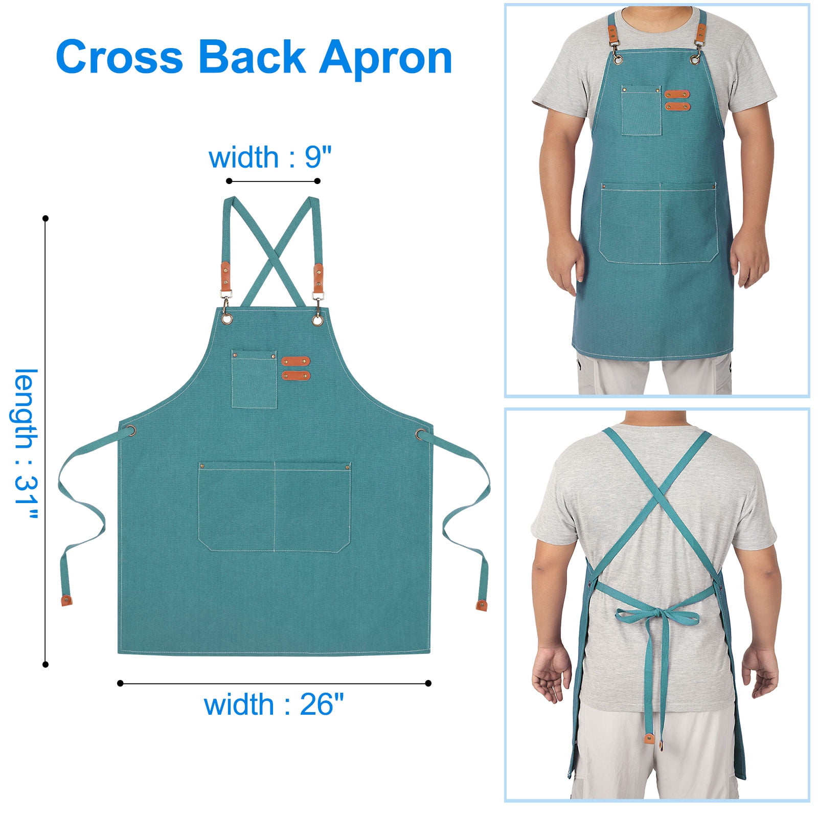 Adjustable Chef Apron Cross Back Aprons for Kitchen Cooking Art Painting, Turquoise