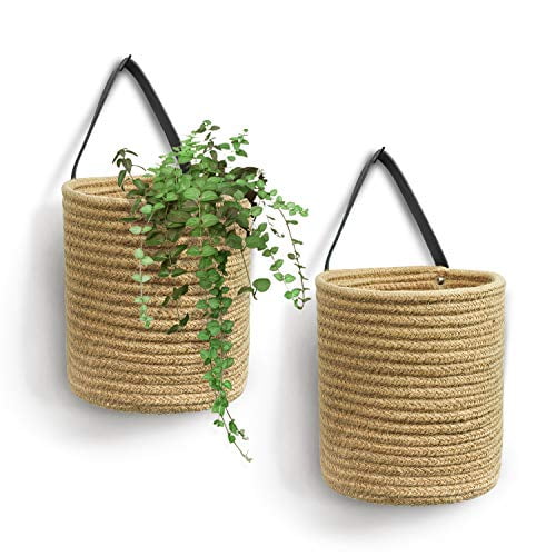 Goodpick 2pack Jute Hanging Basket 7.87 x 7 Small Woven Fern Hanging Basket Flower Plants Jute Woven Basket 