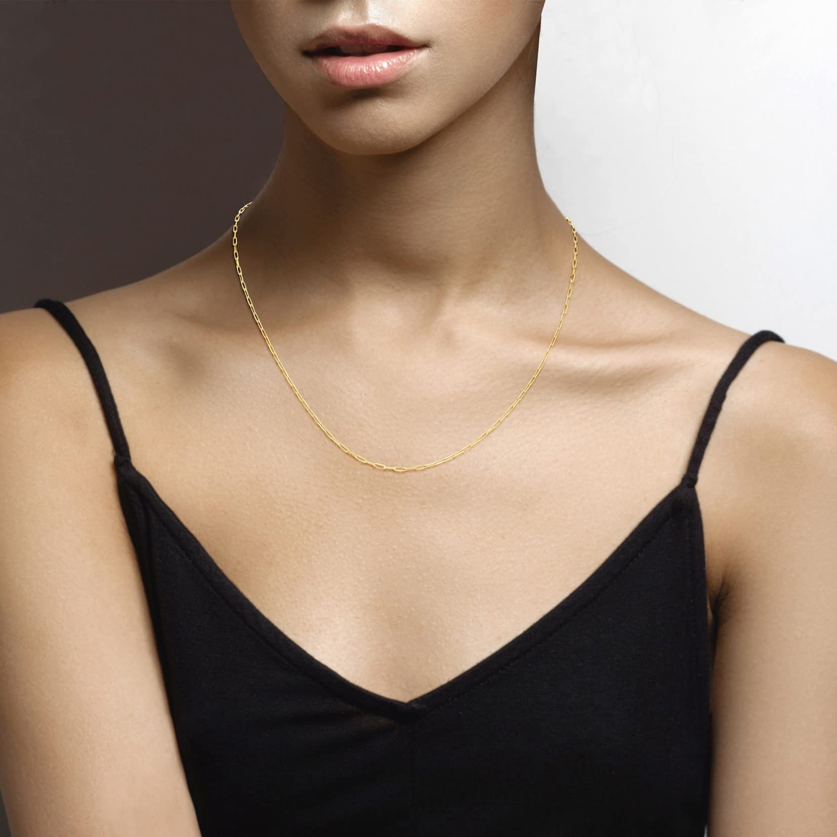 Miabella Solid 18K Gold Over Sterling Silver Italian 2mm Paperclip Link Chain Necklace for Women, 925 Made in Italy (Length 20 Inches)