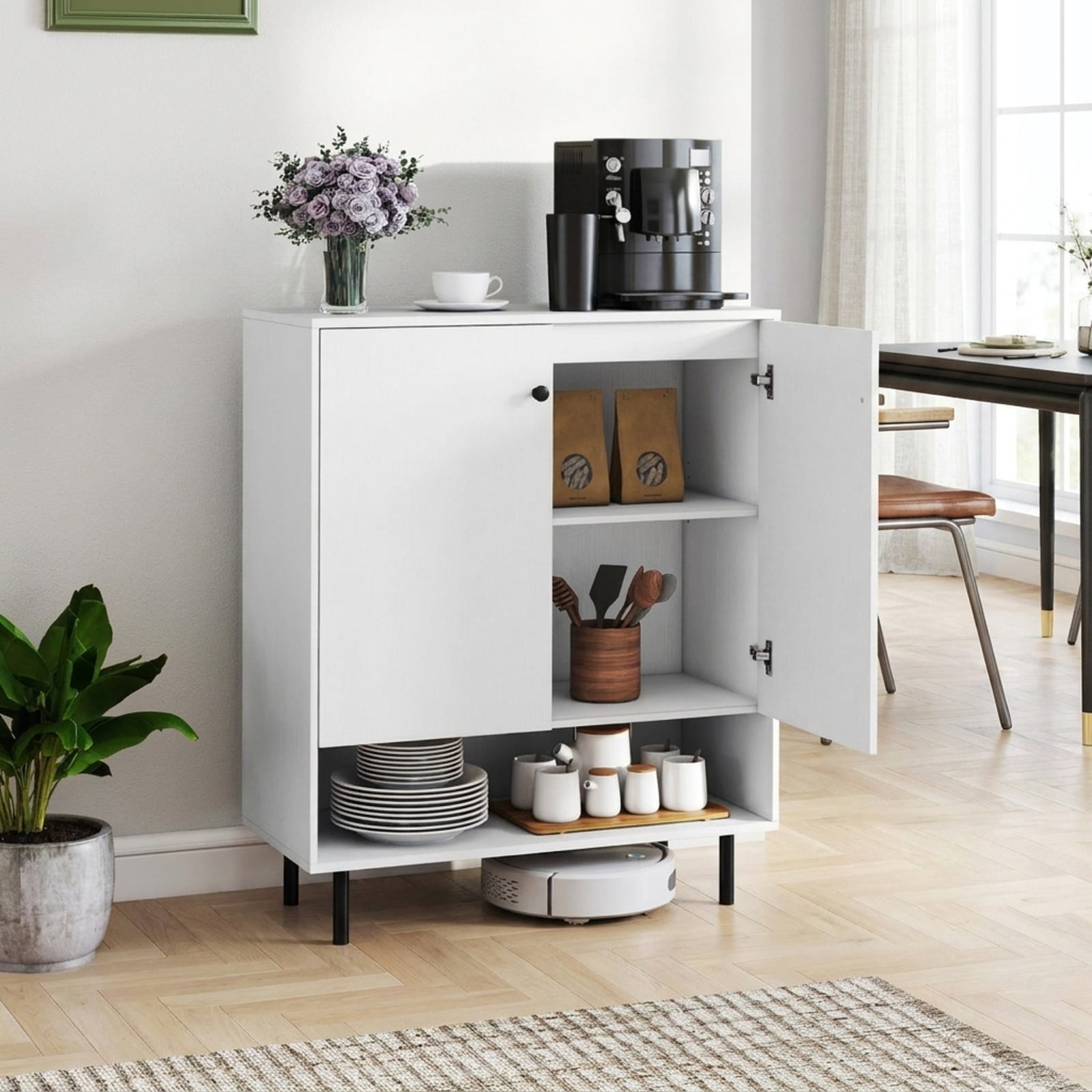 Furnibear 2-Door Sideboard Buffet Cabinet Kitchen with Adjustable Shelf for Kitchen Dining Living Room Buffet Storage Server, White