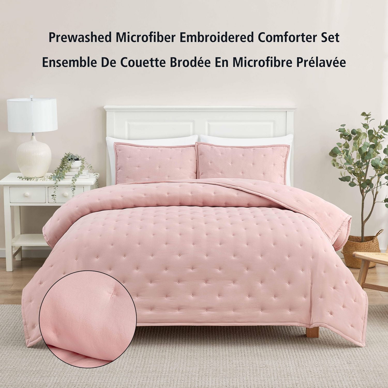 Mainstays 3-Piece Comforter Set, Pink Blush, Double Queen