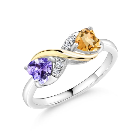 Gem Stone King 1.00 Ct Blue Tanzanite Yellow Citrine 925 Silver and 10K Yellow Gold Ring