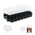 thumbnail image 2 of Juego de 2 moldes para cubitos de hielo de silicona en forma de panal de color negro - 37 compartimentos - con tapa - para cerveza, cóctel y whisky, 2 of 5