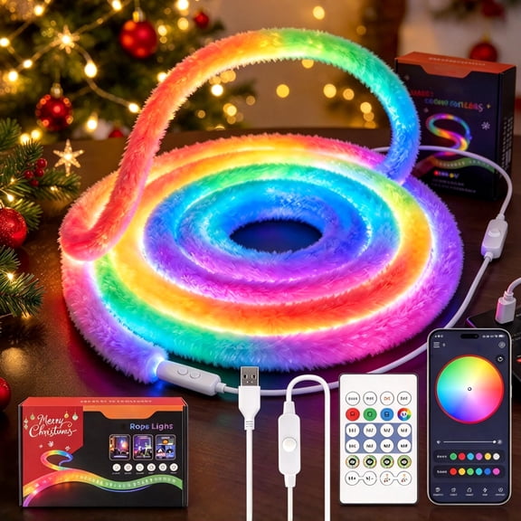 Faux Fur Neon Light Strip, 360° All-Round Glow Neon Rope Light, Flexible Silicone with App and Remote Control for Room and Party Decor