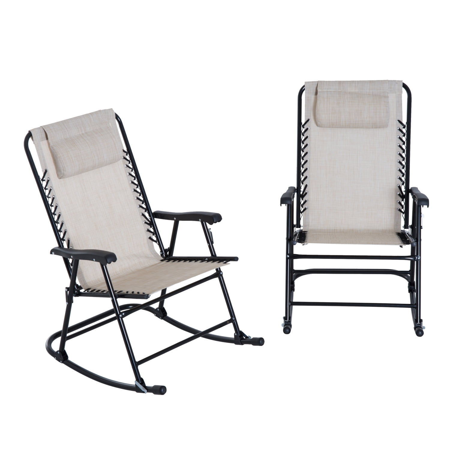 outsunny mesh outdoor patio folding rocking chair set  cream white   walmart