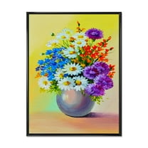 Still Life A Bouquet Of Red Blue & White Flowers 24 in x 32 in Framed Painting Canvas Art Print, by Designart