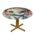 thumbnail image 3 of PIKWEEK Fitted Round Tablecloth  Elephant,Little Cute Cartoon Elephant Wildlife Flower Stripe Table Cover,Elastic Edged Table Cloth Fits Round Tables, 3 of 7