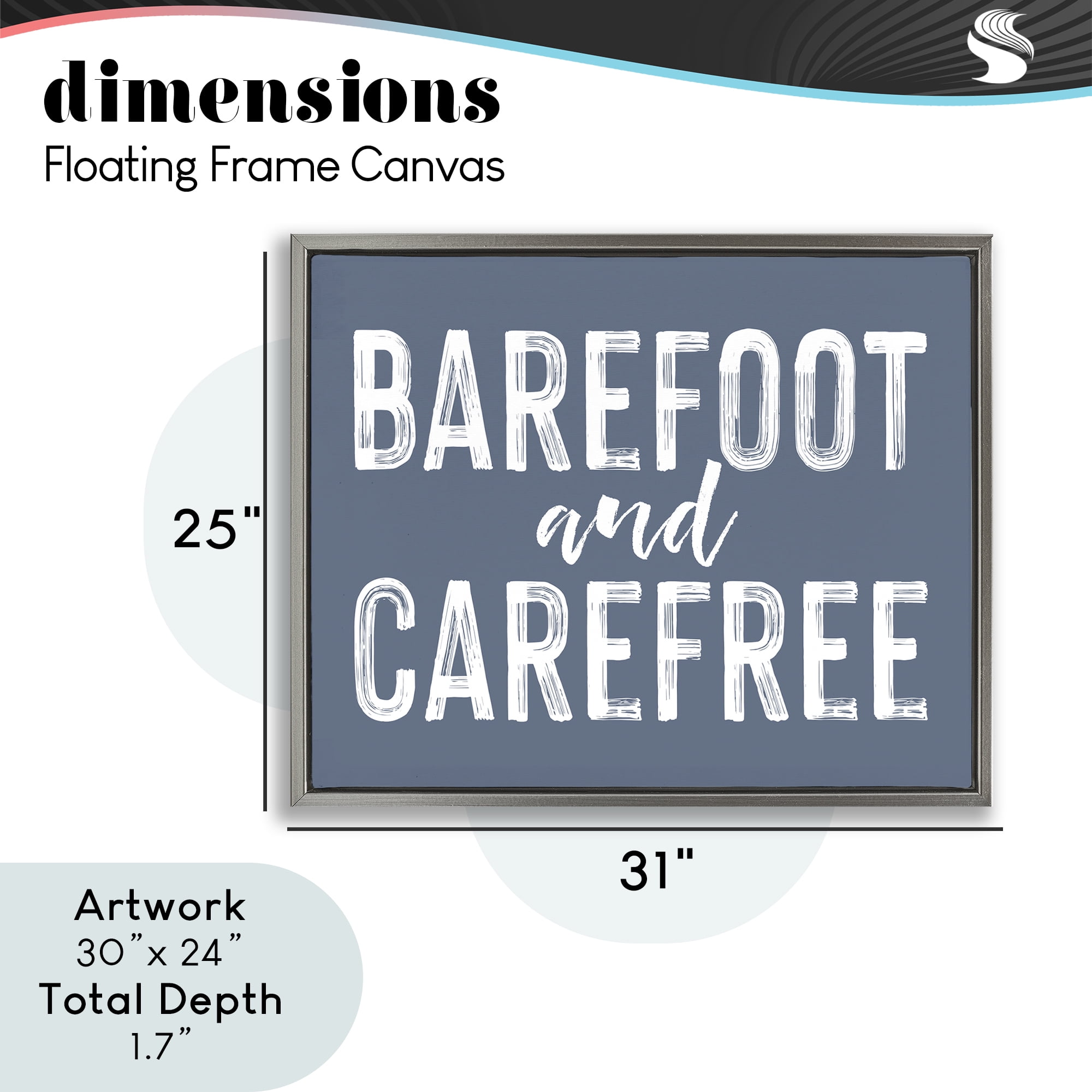 Barefoot & Carefree Blue Gray Framed Floater Canvas Wall Art, design by Lettered and Lined